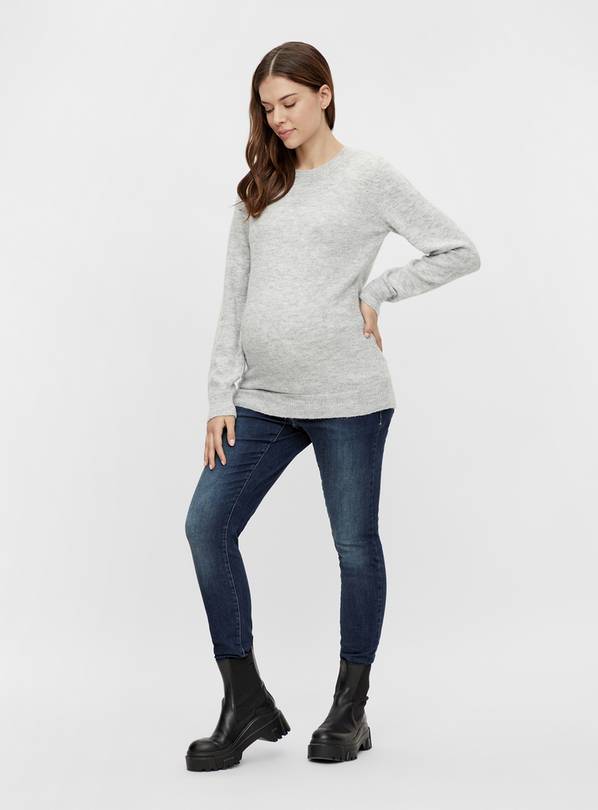 MAMALICIOUS Light Grey Belted Knitted Maternity Top S/UK8